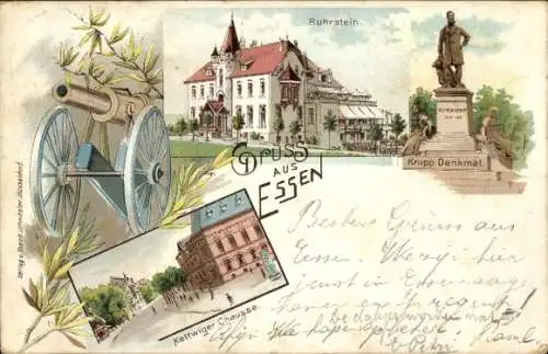 Litho Essen im Ruhrgebiet, Ruhrstein, Kettwiger Chaussee, Krupp Denkmal