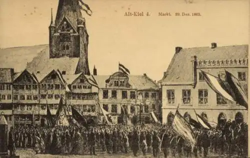 Künstler Ak Kiel in Schleswig Holstein, Markt, 29.12.1863, sächs. Truppen, Deutsch Dänischer Krieg