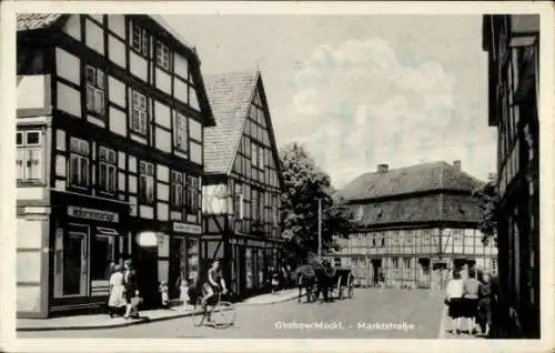 Ak Grabow in Mecklenburg, Marktstraße, Fachwerkhäuser, Geschäfte