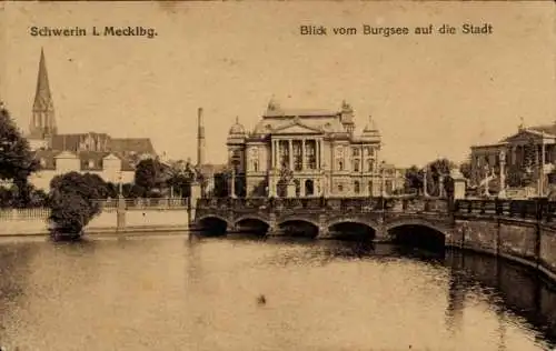 Ak Schwerin in Mecklenburg, Blick vom Burgsee auf die Stadt