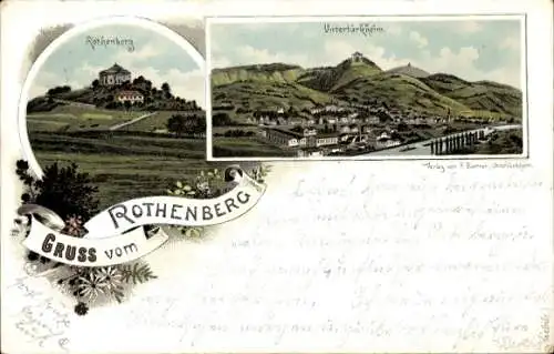 Litho Untertürkheim Stuttgart in Württemberg, Gesamtansicht, Gruss vom Rothenberg