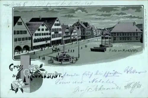 Mondschein Litho Freudenstadt, Marktplatz, Wirtschaft Bäckerei Carl Zutte