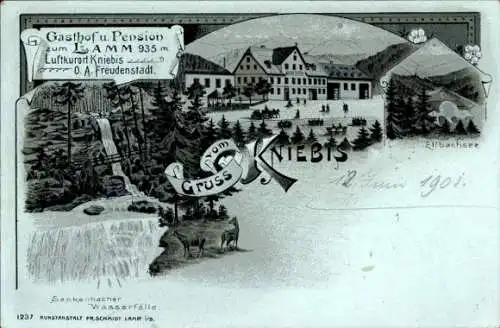 Mondschein Litho Kniebis Freudenstadt im Schwarzwald, Ellbachsee, Sankenbacher Wasserfälle, Gasthof