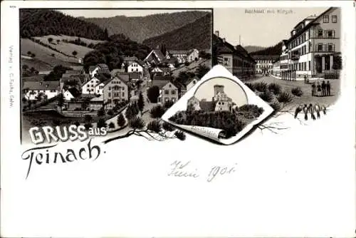 Litho Bad Teinach Zavelstein im Schwarzwald, Hotel Zum Hirschen, Zavelstein, Ortsansicht