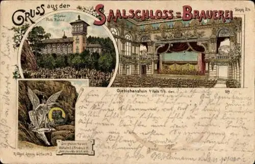 Litho Giebichenstein Halle an der Saale, Saalschloss-Brauerei, Bühne