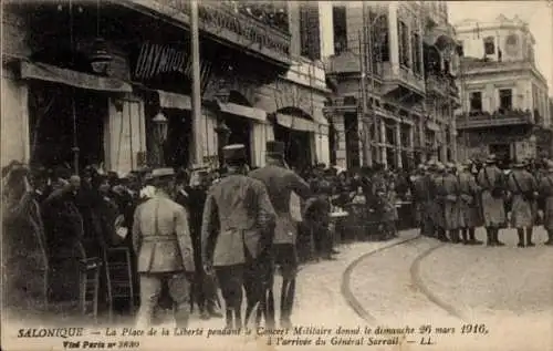 Ak Saloniki Thessaloniki Griechenland, Place de la Liberte, Concert Militaire, 1916