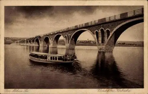 Ak Körbecke Möhnesee in Nordrhein Westfalen, Möhnesee, Viadukt, Ausflugsboot