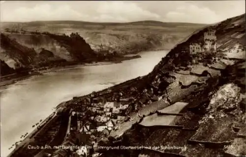 Ak Caub Kaub am Rhein, Totalansicht, Gutenfels, Oberwesel, Schönburg