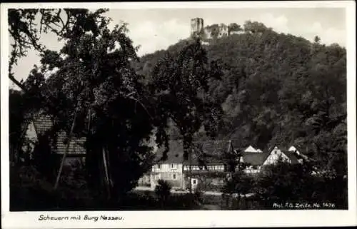 Ak Scheuern Nassau an der Lahn, Teilansicht, Burg Nassau