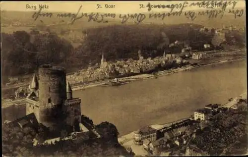 Ak St. Goar am Rhein, Totalansicht, Burg Katz