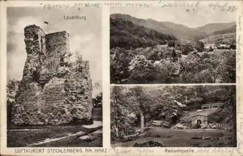 Ak Stecklenberg Thale im Harz, Ruine Lauenburg, Radiumquelle