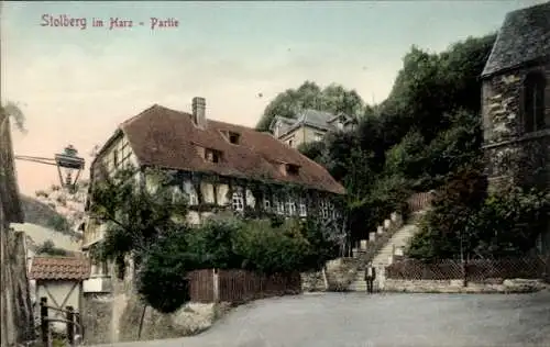 Ak Stolberg im Harz, Fachwerkhaus, Straße