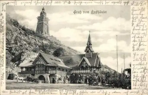 Ak Bad Frankenhausen am Kyffhäuser Thüringen,  Hotel Kyffhäuser mit Denkmal