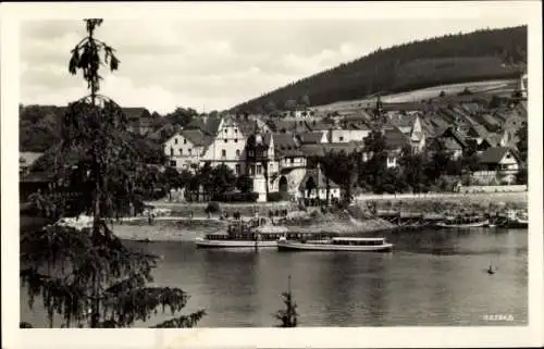 Ak Saalburg in Thüringen, Teilansicht, Saale, Schiff