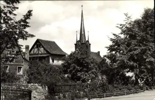 Ak Pößneck in Thüringen, Stadtkirche, Blick vom oberen Graben