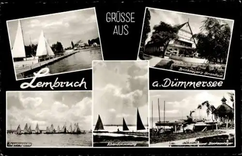 Ak Lembruch am Dümmersee, Brinkmeyers Strandlust, Segelregatta, Bootsanleger, Teilansichten