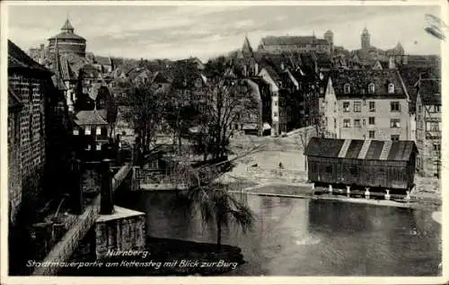 Ak Nürnberg in Mittelfranken, Stadtmauerpartie, Kettensteg, Burg