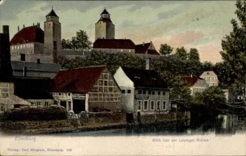 Ak Eilenburg an der Mulde, Teilansicht, Blick von der Leipziger Brücke