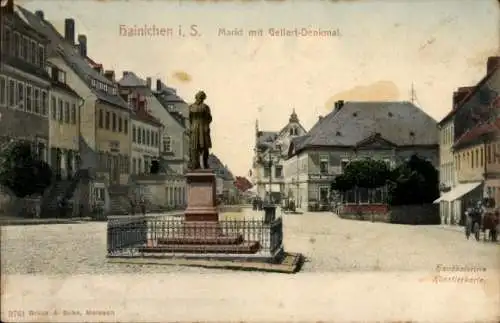 Ak Hainichen in Sachsen, Markt, Gellert-Denkmal