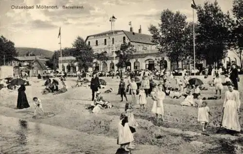 Ak Möltenort Heikendorf an der Kieler Förde, Badestrand, Badegäste