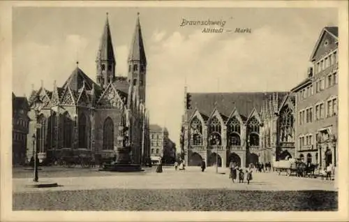 Ak Braunschweig in Niedersachsen, Altstadt, Markt, Katharinenkirche