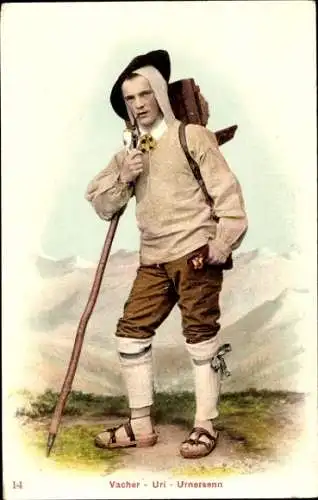 Ak Schweiz, Vacher, Uri, Urnersenn, Mann, Tracht, Hirte