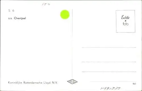 Ak Frachtschiff SS Overijsel, Koninklijke Rotterdamsche Lloyd, KRL