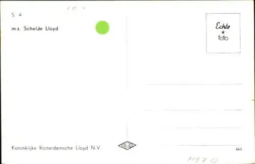 Ak Frachtschiff, MS Schelde Lloyd, KRL, Ansicht Steuerbord