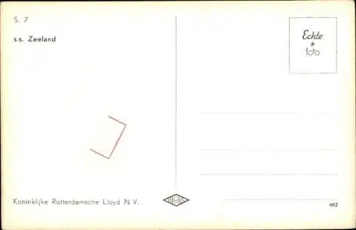 Ak Dampfer SS Zeeland, Koninklijke Rotterdamsche Lloyd