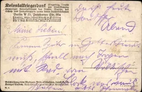 Künstler Ak Stöwer, Willy, SMS Emden beschießt Madras, Kreuzer, Kaiserliche Marine, I. WK