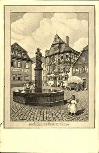 Künstler Ak Niess, Alfred, Heppenheim in Hessen, Apotheke und Marktbrunnen, Darmstädter Hof