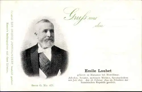 Ak Französischer Präsident Emile Loubet, Portrait