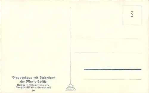 Ak HSDG Passagierschiff MS Monte, Treppenhaus mit Salonflucht, Innenansicht