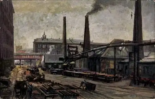 Künstler Ak Bollhagen, Otto, Essen, Friedrich Krupp AG, Gussstahlfabrik, Stammhaus, älteste Anlagen