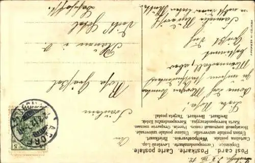 Künstler Ak Curiosité, Hahn und Henne stehen mit Truthahn am Zaun