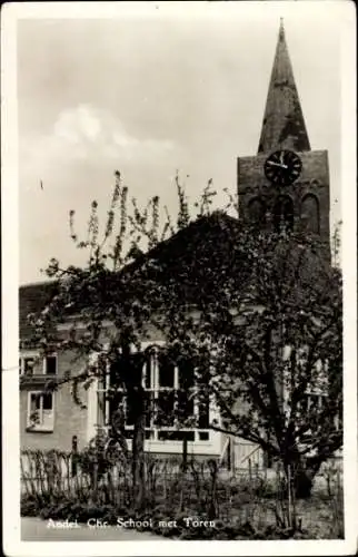 Ak Andel Nordbrabant Niederlande, Chr. School met Toren