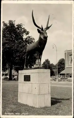 Ak Arnhem Gelderland Niederlande, Het Hert, Hirschstatue