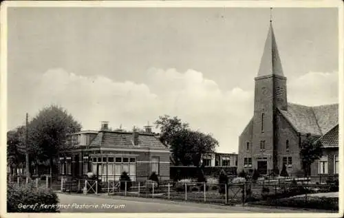 Ak Marum Groningen Niederlande, Geref Kerk met Pastorie