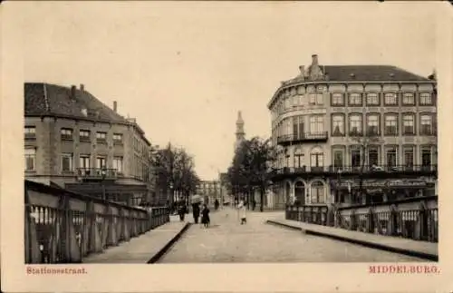 Ak Middelburg Zeeland Niederlande, Stationsstraat