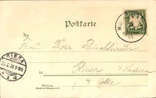 Mondschein Litho München, Das Hofbräuhaus in seiner neuen Gestalt, Passanten, Wappen