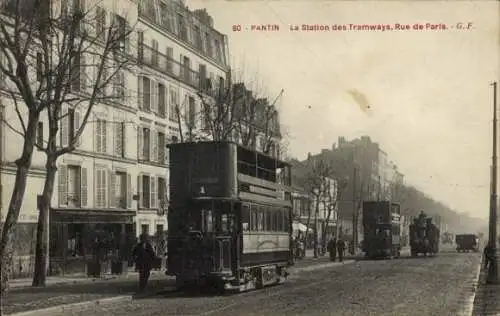 Ak Pantin Seine Saint Denis, Rue de Paris, Straßenbahn-Station