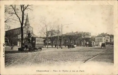 Ak Charenton le Pont Val de Marne, Place de l'Eglise, Rue de Paris