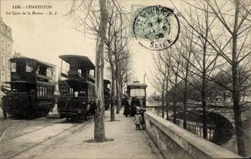 CPA Charenton le Pont Val de Marne, Le Quai de la Marne, Tram