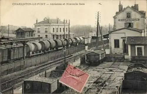 CPA Charenton le Pont Val de Marne, Ancienne et Nouvelle Gare