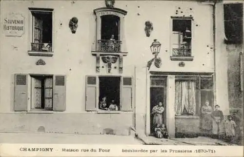 Ak Champigny sur Marne Val de Marne, Maison rue du Four bombardee par les Prussiens