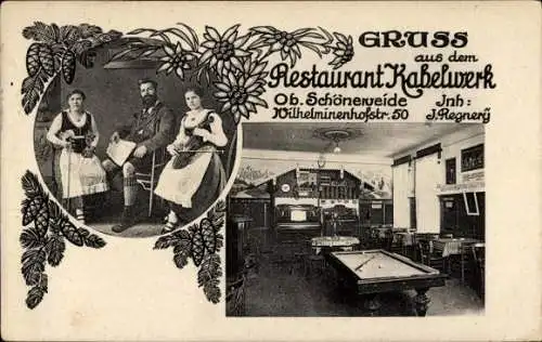 Ak Berlin Köpenick Oberschöneweide, Restaurant Kabelwerk, Wilhelminenhofstraße 50, Billard