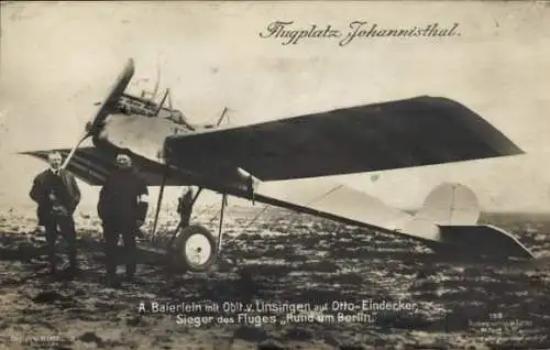 Ak Berlin Treptow Johannisthal, Flugplatz, Otto-Eindecker, A. Baierlein, Generaloberst von Linsingen