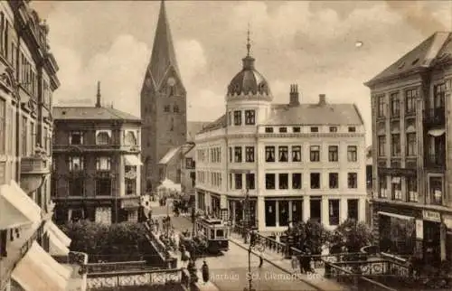 Ak Århus Aarhus Dänemark, Straßenansicht mit Blick auf die St. Clemens Bro.