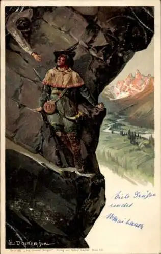 Künstler Litho Döcker, E., Kaiser Max auf der Martinswand