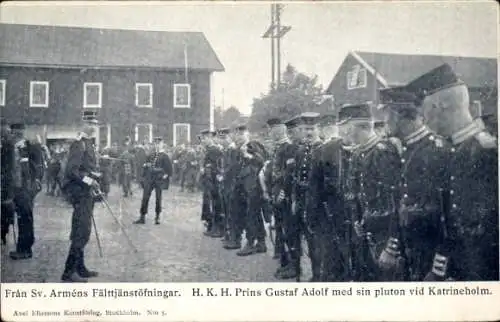 Ak Katrineholm Schweden, Prins Gustaf Adolf med sin pluton, Arméns Fälttjänstöfningar